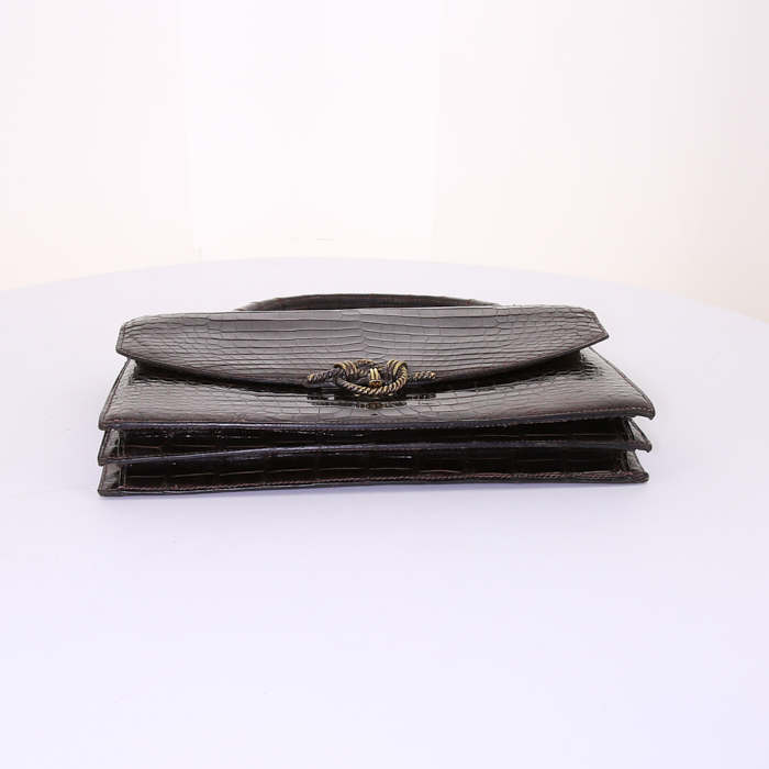 Bolso de mano Hermès Cordeliere en cocodrilo porosus marrón - Detail D4
