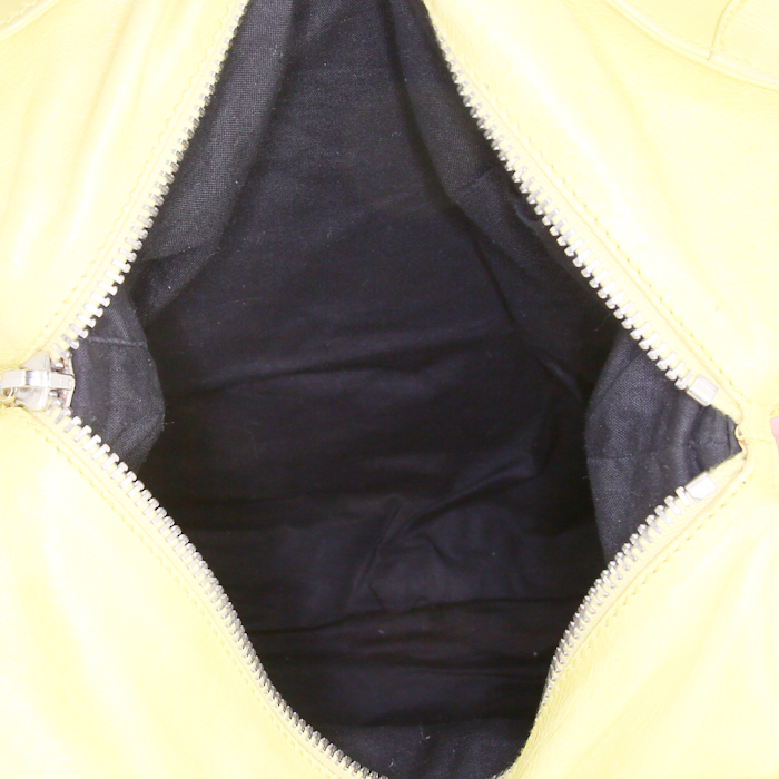 Bolso de mano Balenciaga Velo en lona amarilla y negra y cuero amarillo - Detail D2
