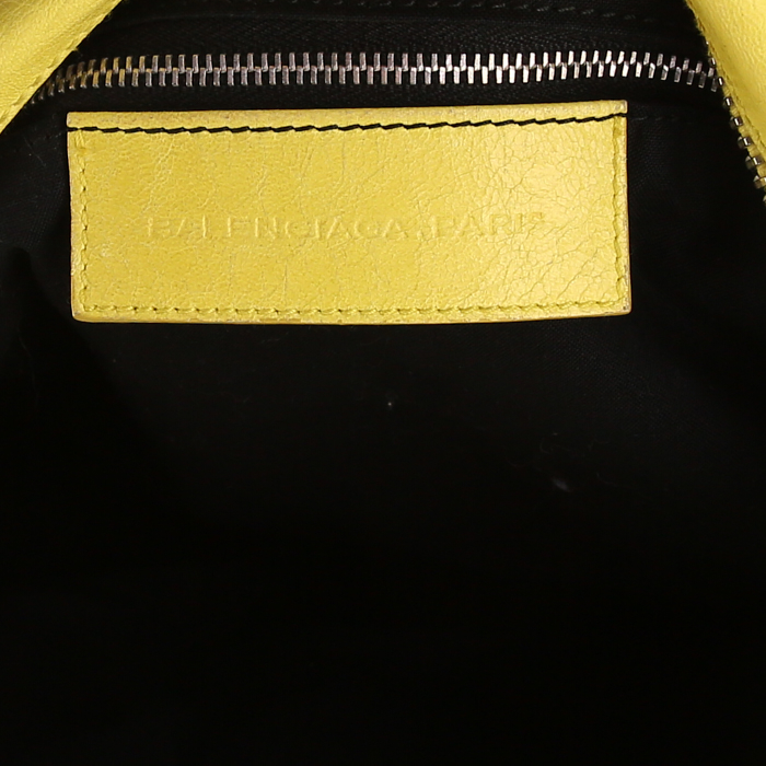 Balenciaga Velo handbag in yellow and black canvas and yellow leather - Detail D3