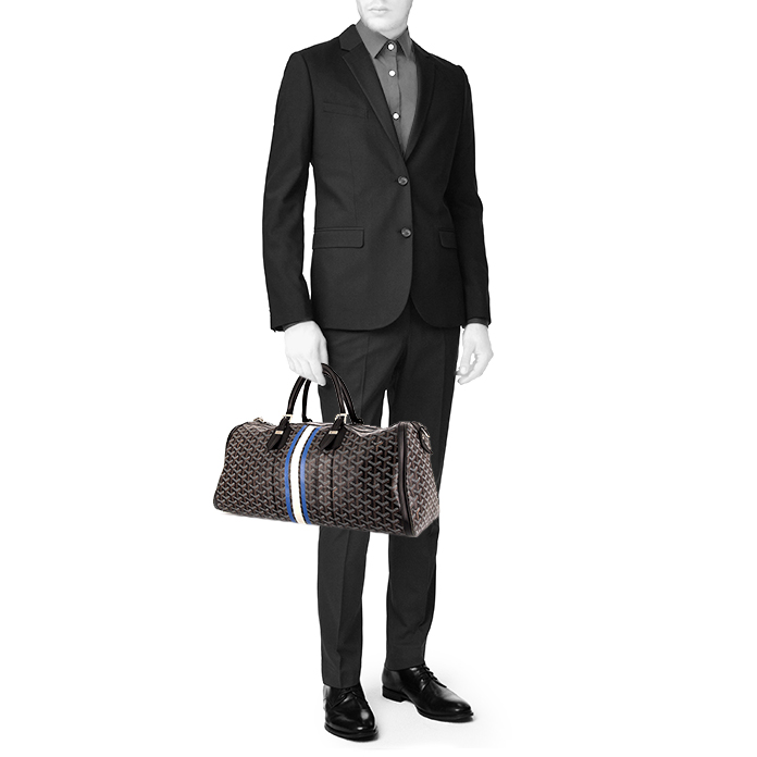 Goyard 24h Croisière travel bag in black monogram canvas and black leather - Detail D1