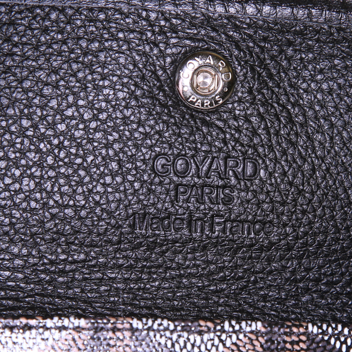 Borsa da viaggio Goyard Hardy in tela monogram cerata nera blu e bianca con motivo a fori e pelle nera - Detail D3