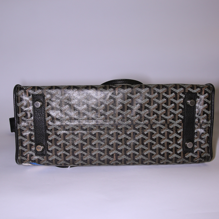 Borsa da viaggio Goyard Hardy in tela monogram cerata nera blu e bianca con motivo a fori e pelle nera - Detail D4