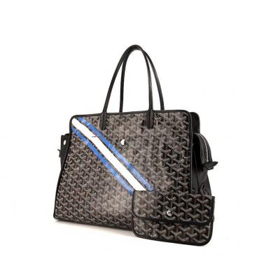 Bolsa de viaje Goyard Hardy en lona Monogram revestida negra, azul y blanca y cuero negro