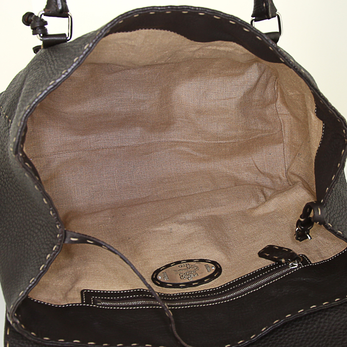 Borsa Fendi Selleria in pelle martellata marrone - Detail D2