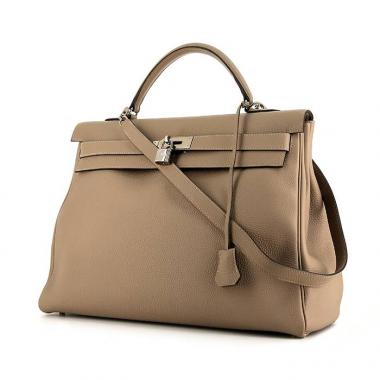 Bolso de mano Hermes Kelly 40 cm en cuero togo gris tórtola