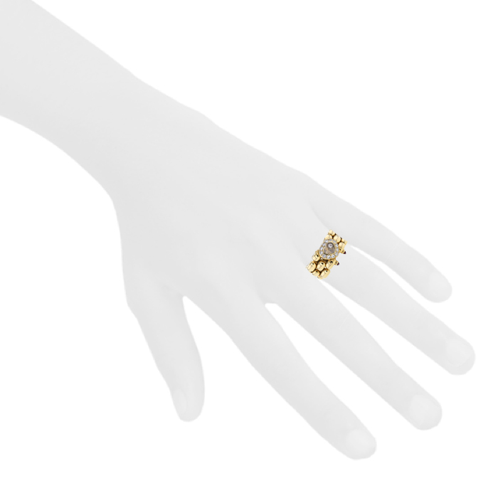 Bague souple Chopard Happy Diamonds en or jaune,  diamants et rubis - Detail D1