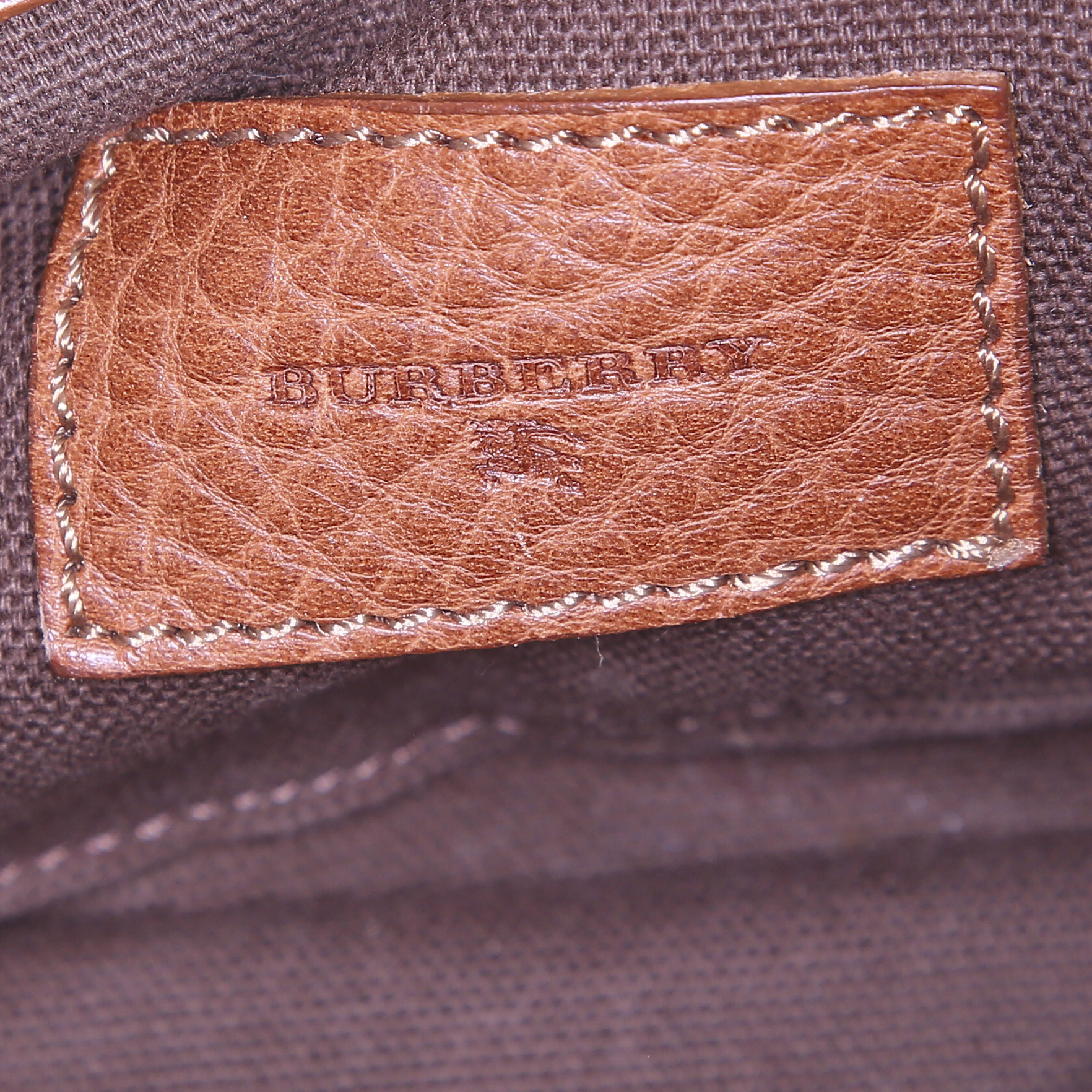 Borsa Burberry in tela Haymarket marrone e pelle marrone - Detail D3