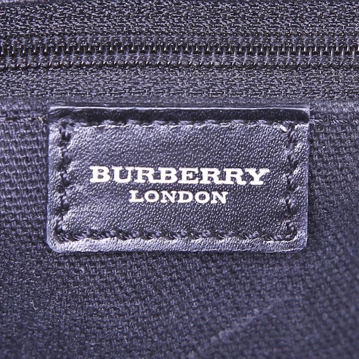 Burberry handbag in beige Haymarket canvas and black leather - Detail D4