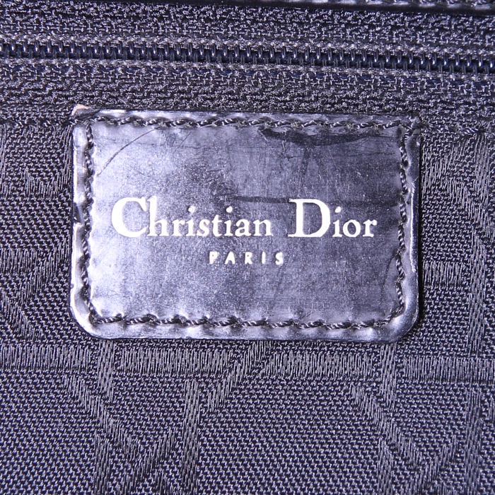 Shopping bag Dior Vintage in tela nera e pelle verniciata nera - Detail D3