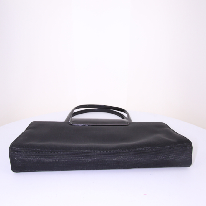 Shopping bag Dior Vintage in tela nera e pelle verniciata nera - Detail D4