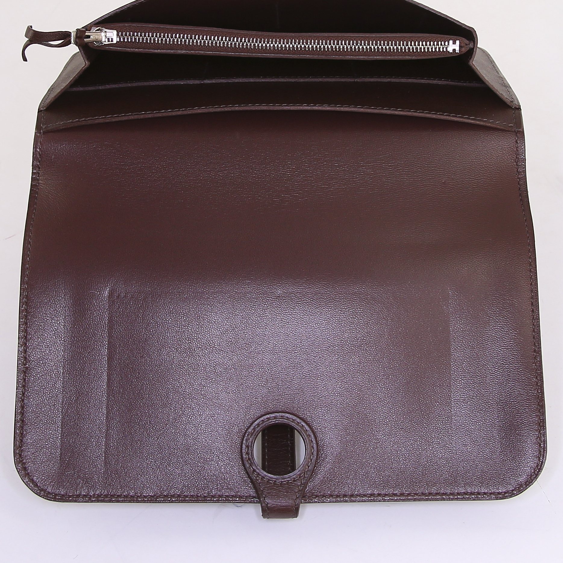 Portefeuille Hermes Dogon - Pocket Hand en cuir Swift marron - Detail D2