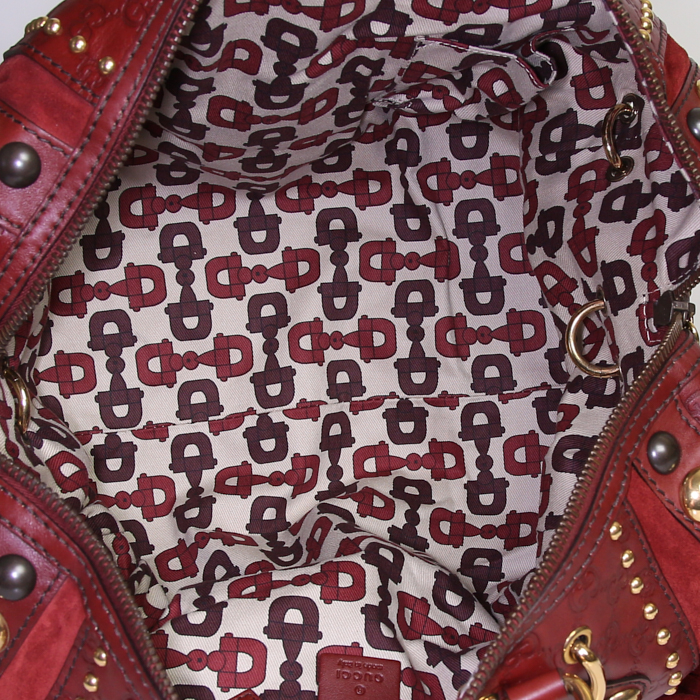 Gucci Babouska handbag in burgundy empreinte monogram leather and burgundy suede - Detail D2