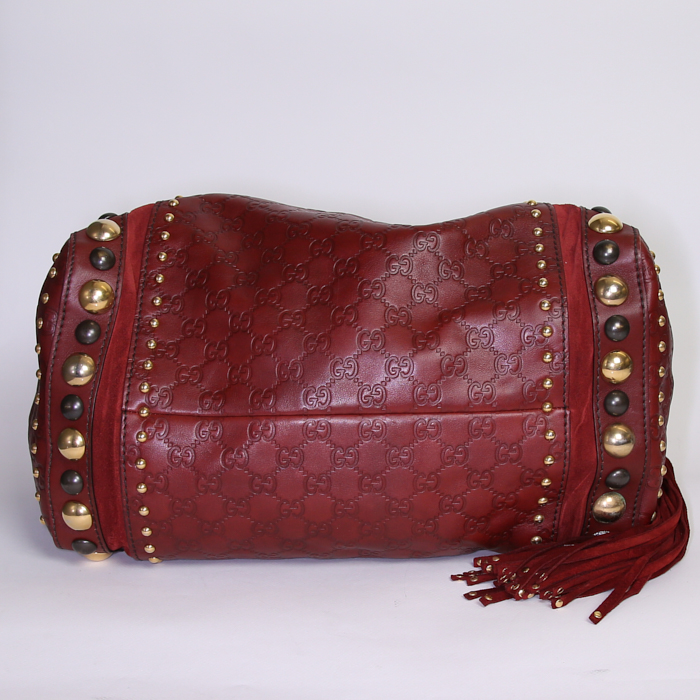 Gucci Babouska handbag in burgundy empreinte monogram leather and burgundy suede - Detail D4