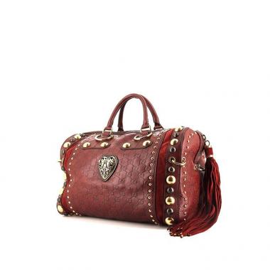Borsa Gucci Babouska in pelle monogram con stampa bordeaux con decoro di borchie e camoscio bordeaux
