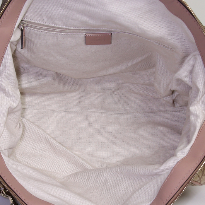 Borsa da spalla o a mano Gucci Sukey modello piccolo in tela beige e pelle beige rosato - Detail D3
