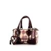 Burberry Heart Check handbag in beige and burgundy Haymarket canvas and burgundy patent leather - 00pp thumbnail