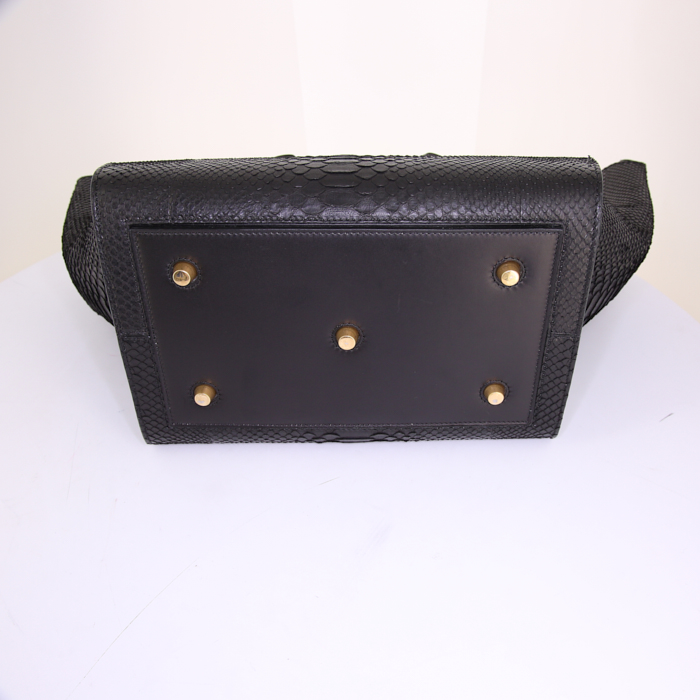 Sac à main Celine Tie Bag en python noir et cuir noir - Detail D4