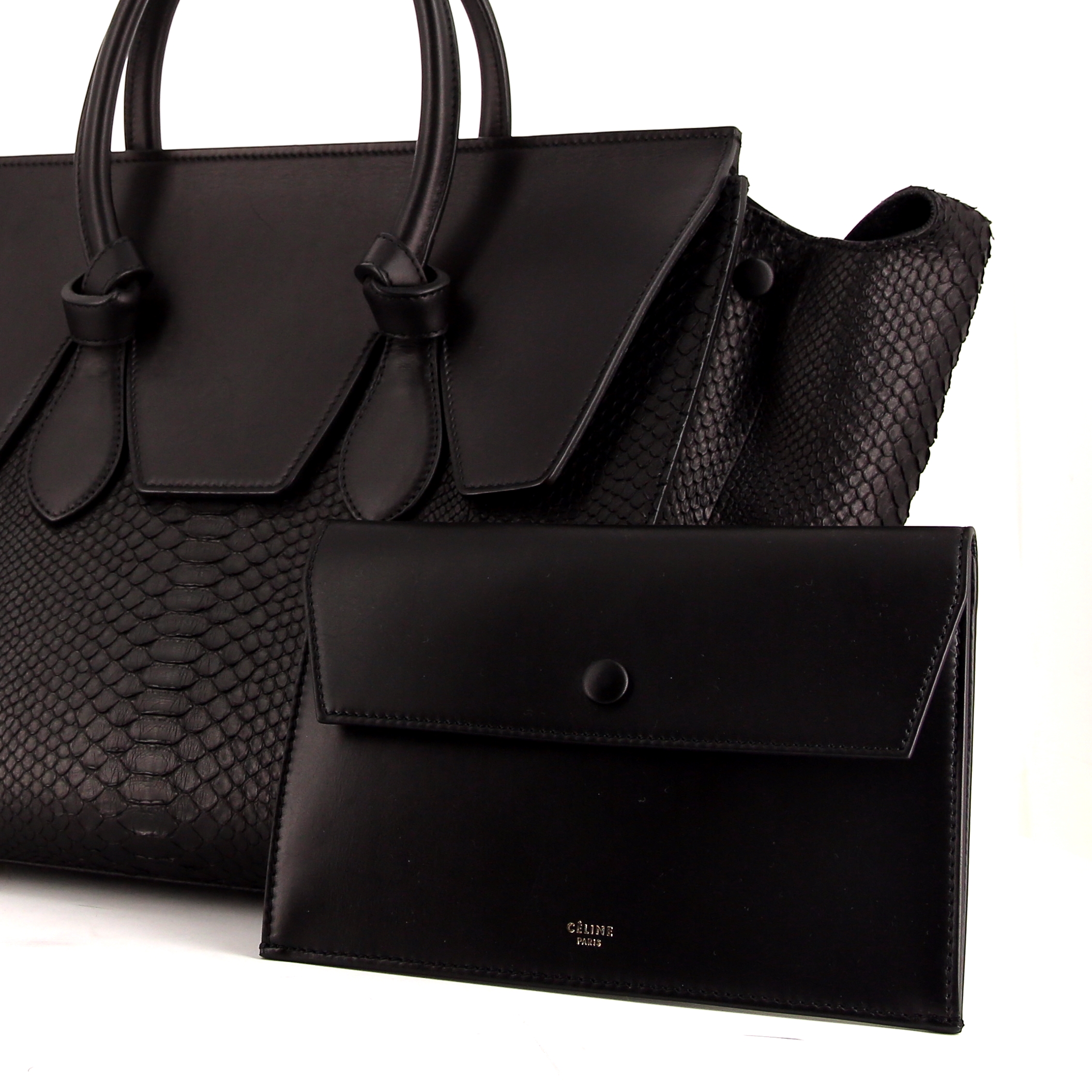 Borsa Celine Tie Bag in pitone nero e pelle nera - Detail D5