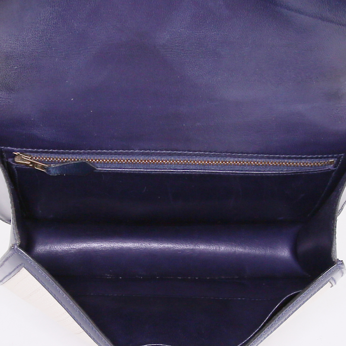 Sac à main Hermes Constance en crin de cheval tressé beige et cuir bleu-marine - Detail D3