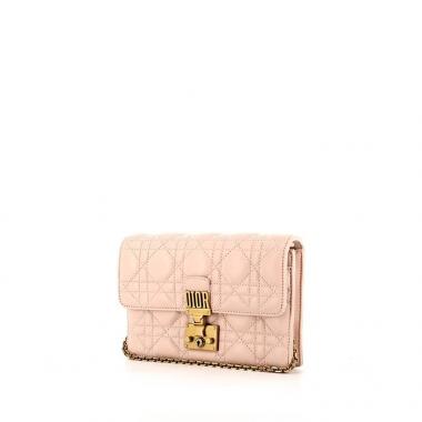 Christian Dior D'trick Zip Shoulder Bag Leather with Diorissimo Canvas Rose Clair [Guaranteed authentic]
