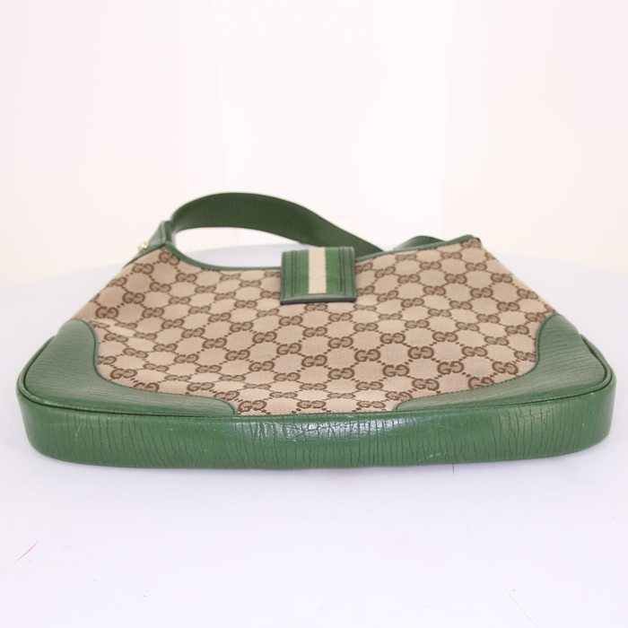 Borsa da spalla o a mano Gucci Gucci Vintage in tela monogram beige e pelle verde - Detail D4