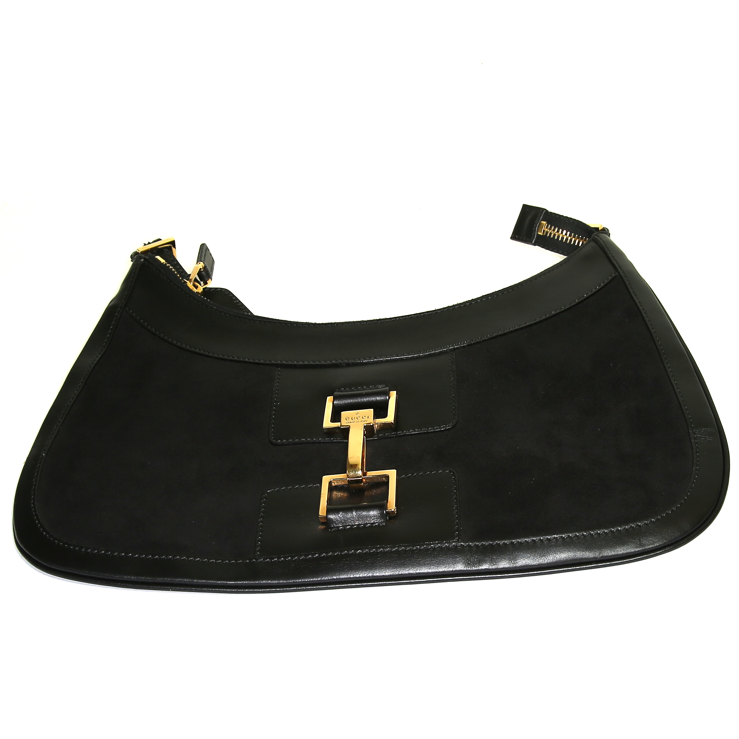 Gucci Jackie handbag in black leather and black suede - Detail D4