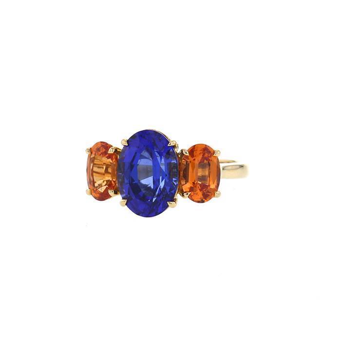 Vintage ring in yellow gold,  garnets and tanzanite - 00pp