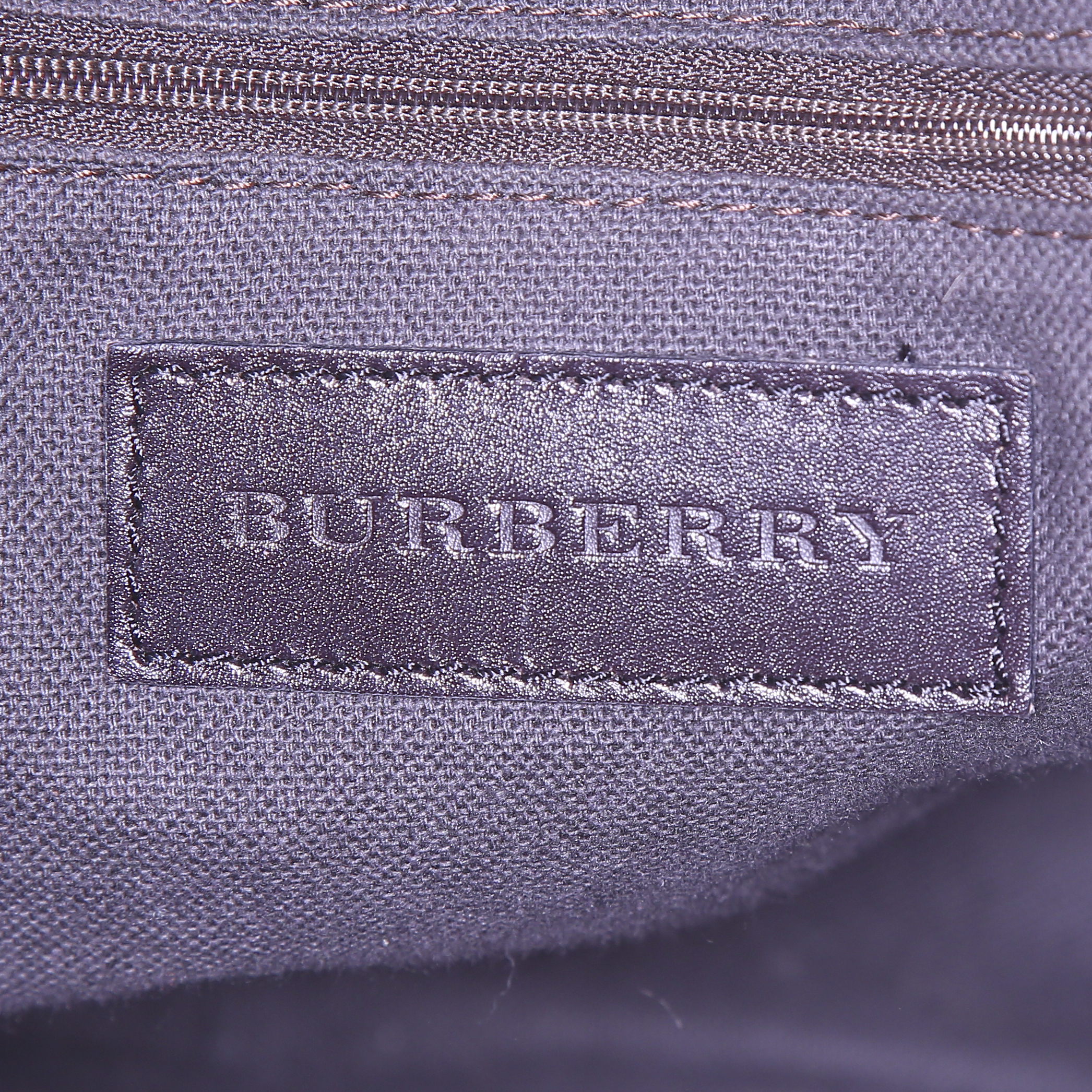 Borsa a tracolla Burberry Ellers in tela Haymarket beige e pelle marrone - Detail D4