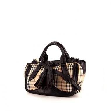 Burberry Ellers shoulder bag in beige Haymarket canvas and brown leather