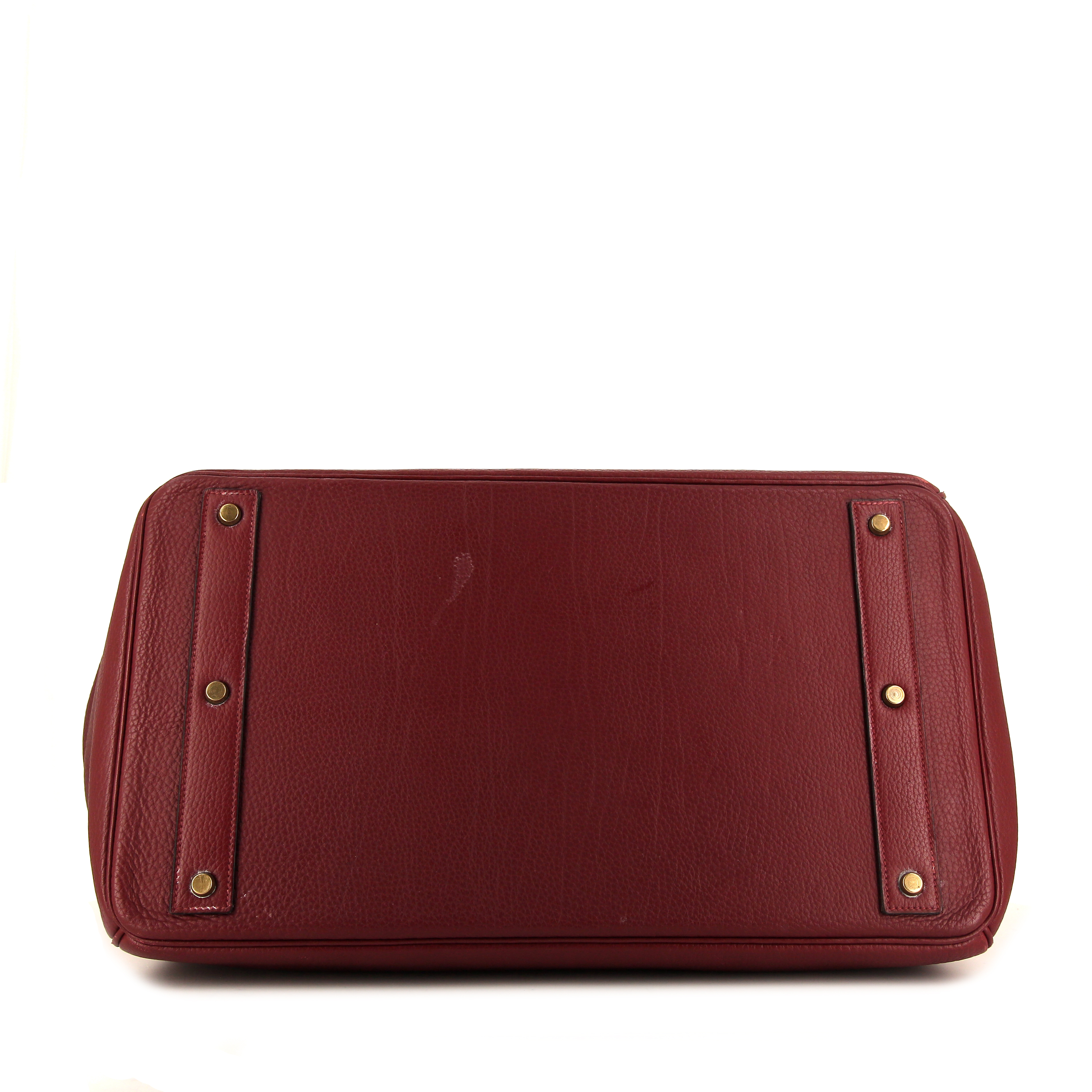 Bolso de fin de semana Hermes Haut à Courroies en cuero togo color burdeos - Detail D4