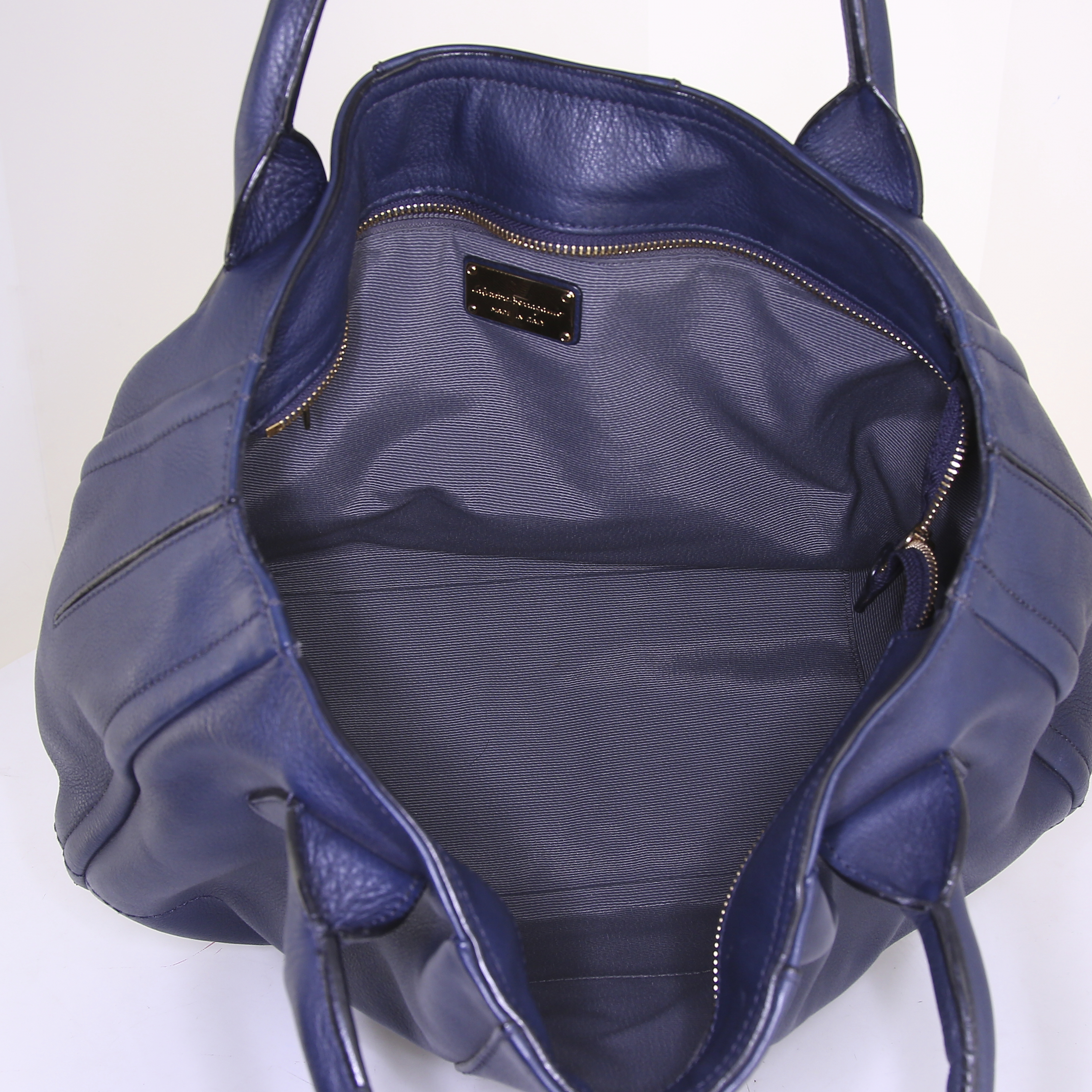 Borsa Salvatore Ferragamo in pelle martellata blu marino - Detail D2