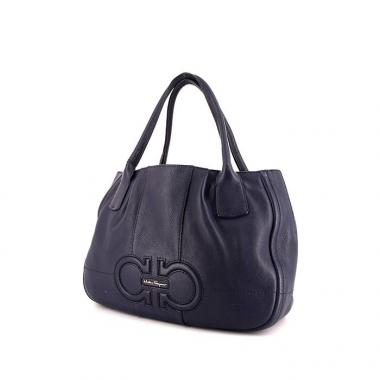 Sac à main Salvatore Ferragamo en cuir grainé bleu-marine
