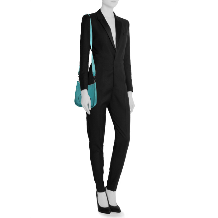 Bolso de mano Hermès Mini Evelyne en cuero togo azul - Detail D1