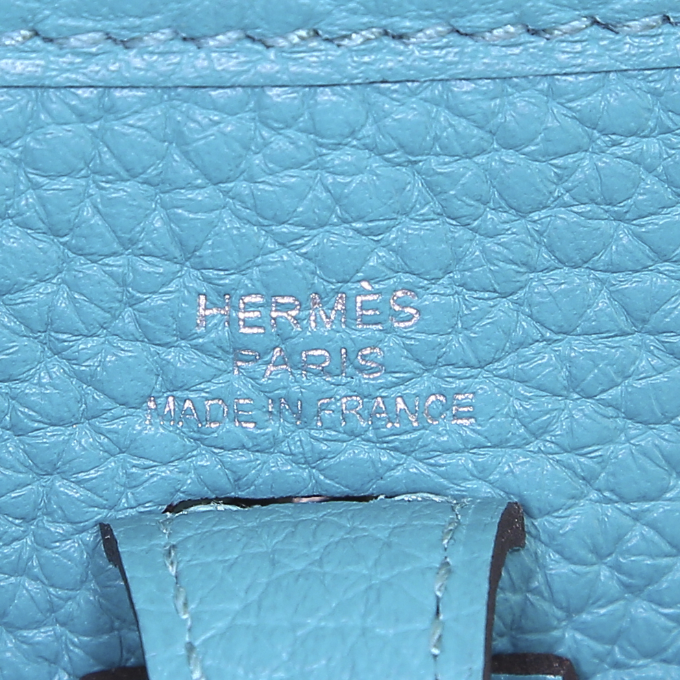Bolso de mano Hermès Mini Evelyne en cuero togo azul - Detail D3