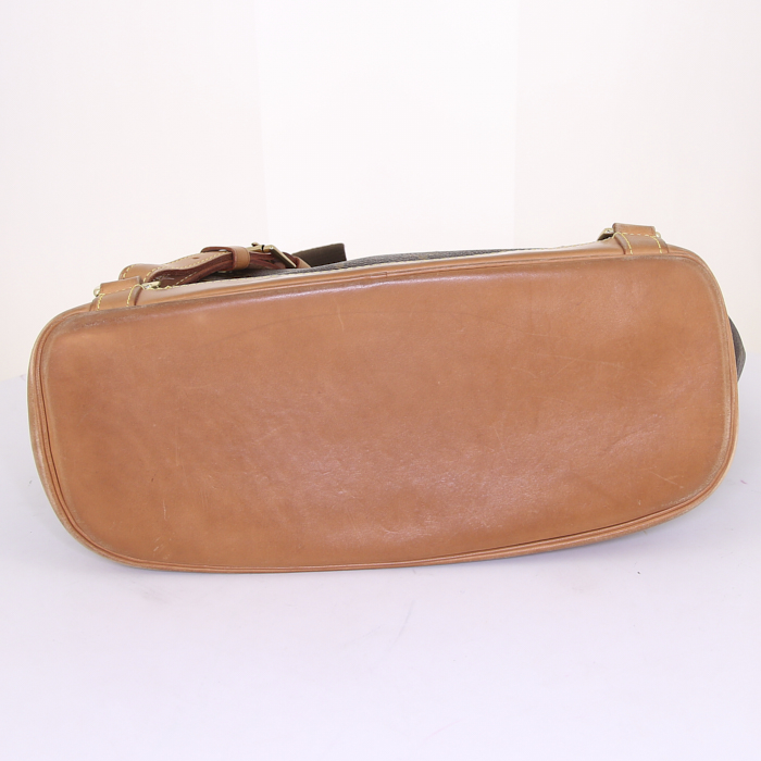 Sac à dos Louis Vuitton Montsouris Backpack en toile monogram marron et cuir naturel - Detail D4