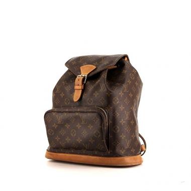 Sac à dos Louis Vuitton Montsouris Backpack en toile monogram marron et cuir naturel