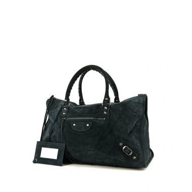 Borsa Balenciaga Work in camoscio blu petrolio