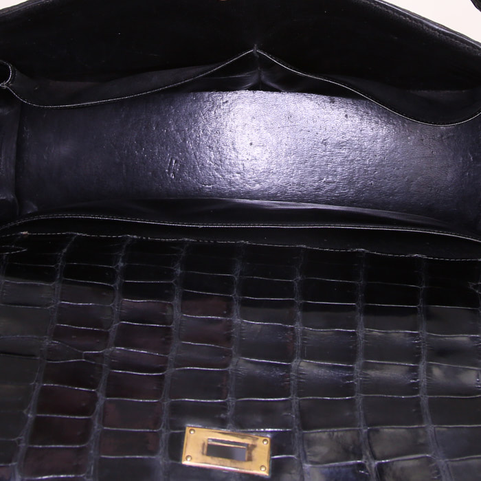 Bolso de mano Hermes Kelly 35 cm en cocodrilo porosus negro - Detail D2