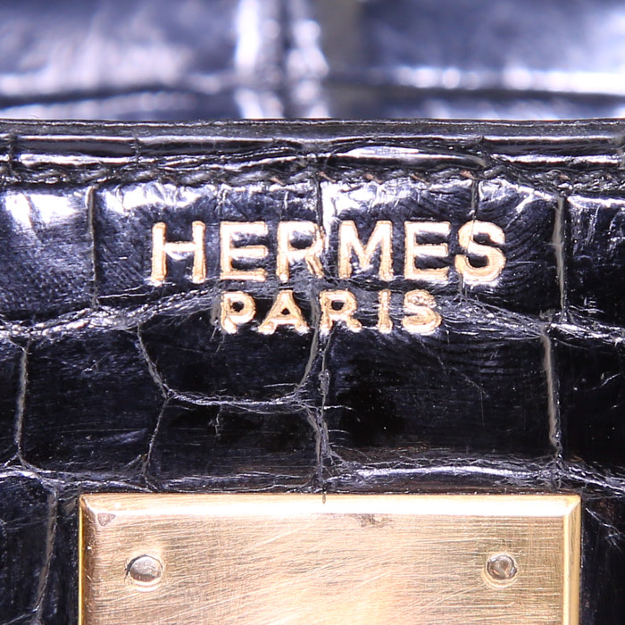 Hermes Kelly 35 cm handbag in black porosus crocodile - Detail D3