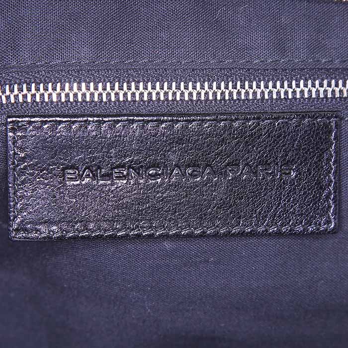Bolso de mano Balenciaga Work en piel de potro negra y cuero negro - Detail D3