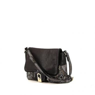 Bolso bandolera Lanvin en cuero negro y cuero marrón dorado