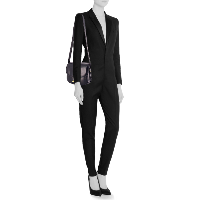 Borsa a tracolla Hermès Duffle in pelle box blu marino - Detail D1