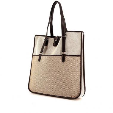 Shopping bag Hermès Jumping - Bag in tela beige e color crema e pelle marrone