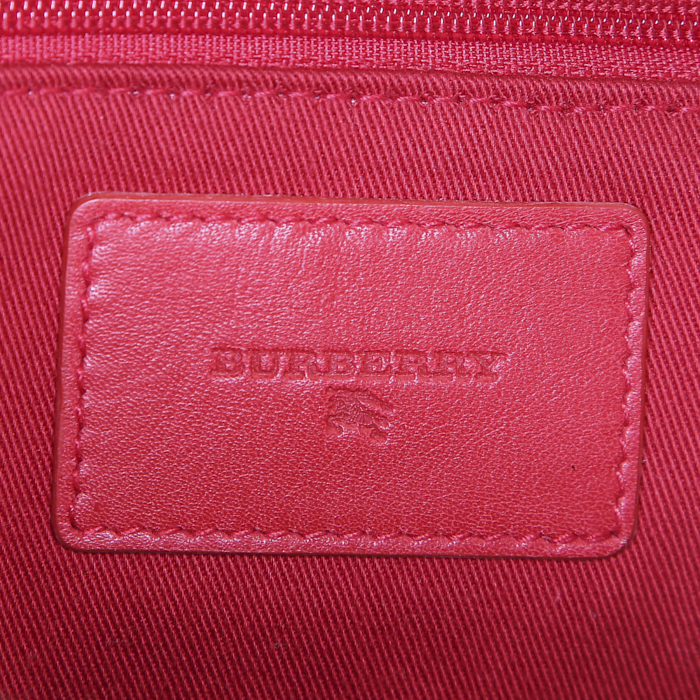 Sac à main Burberry en toile Haymarket beige et cuir marron - Detail D3