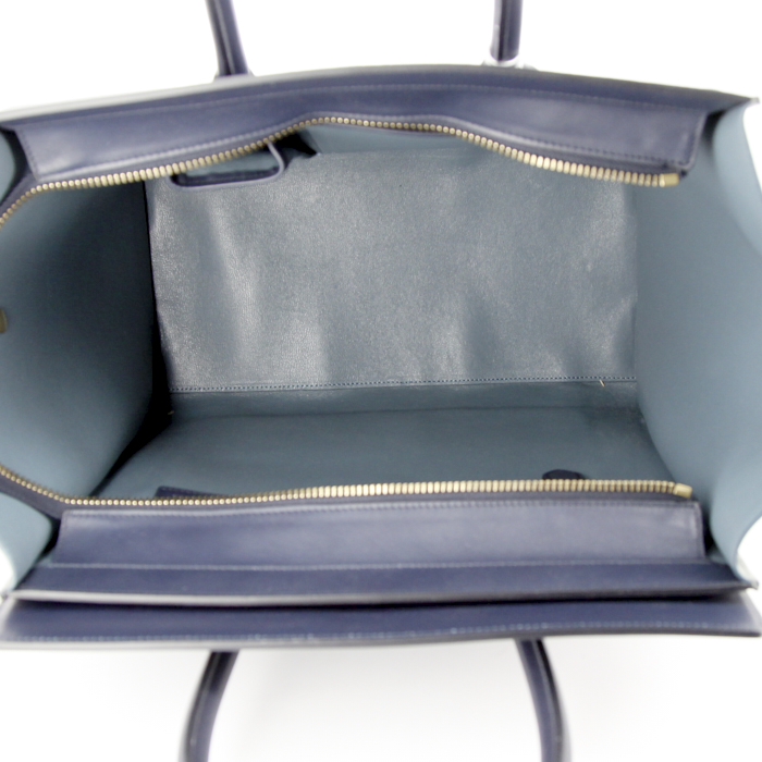 Borsa Celine Luggage in pelle tricolore blu Cobalt blu marino e grigia - Detail D2