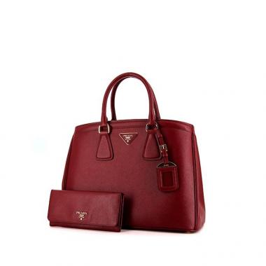 Shopping bag Prada Lux Tote in pelle saffiano bordeaux