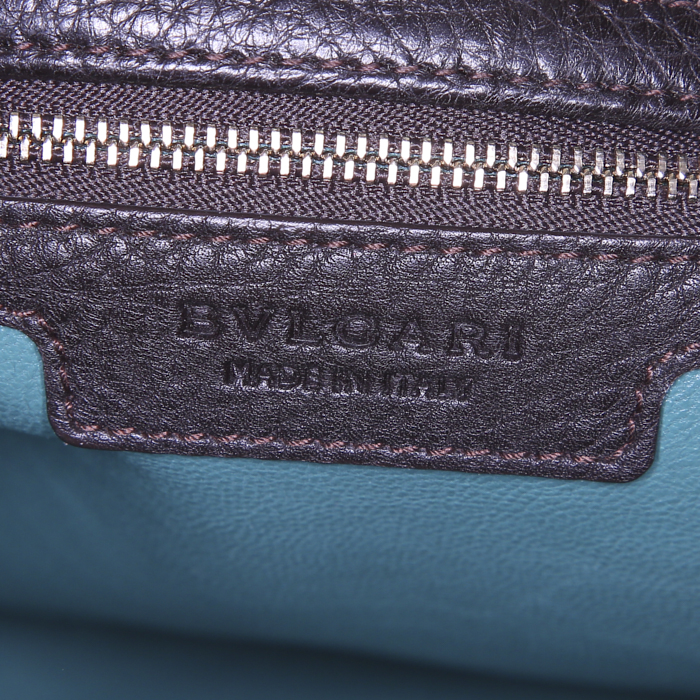 Bulgari Bulgari Bulgari shopping bag in brown grained leather - Detail D3