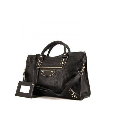 Borsa Balenciaga Classic Metallic Edge City in pelle nera