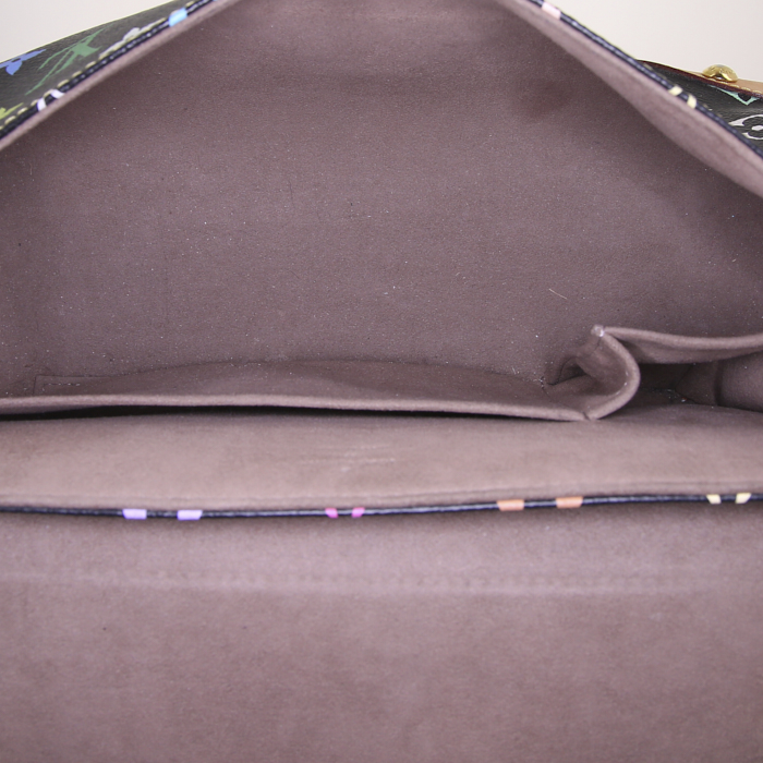 Borsa da spalla o a mano Louis Vuitton Beverly in tela monogram cerata multicolore nera e pelle naturale - Detail D2