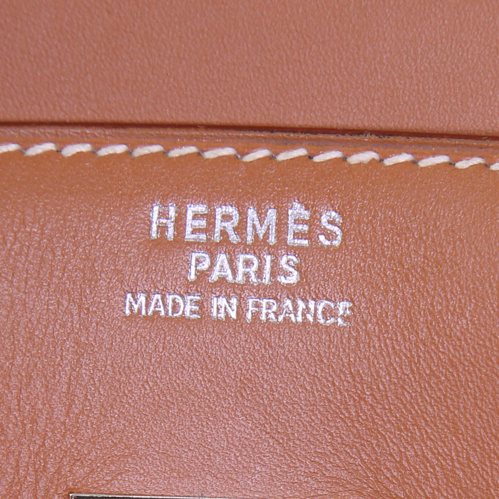 Sac à main Hermes Birkin 40 cm en cuir lisse gold et toile beige - Detail D3